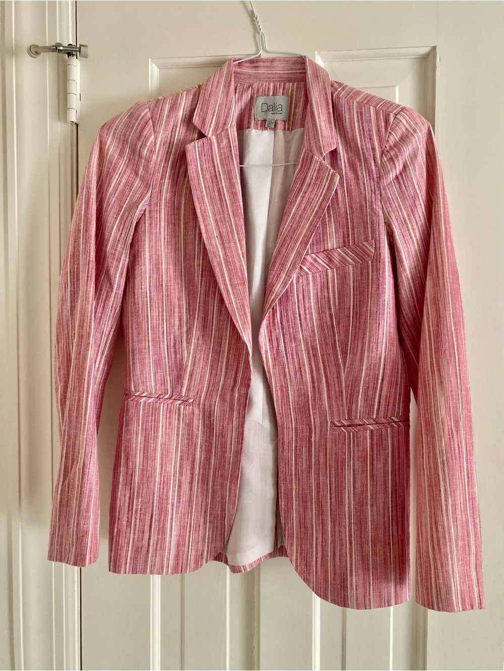Dalia Pink Striped Linen Cotton Blend Women's Blazer Jacket Size Small